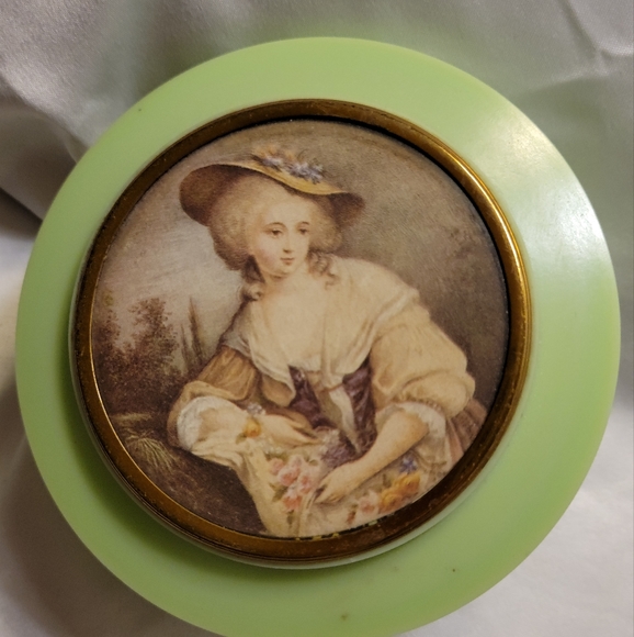 Dubarry Art Deco Green Celluloid Box Trinket Box Victorian Woman Portrait - Picture 4 of 6